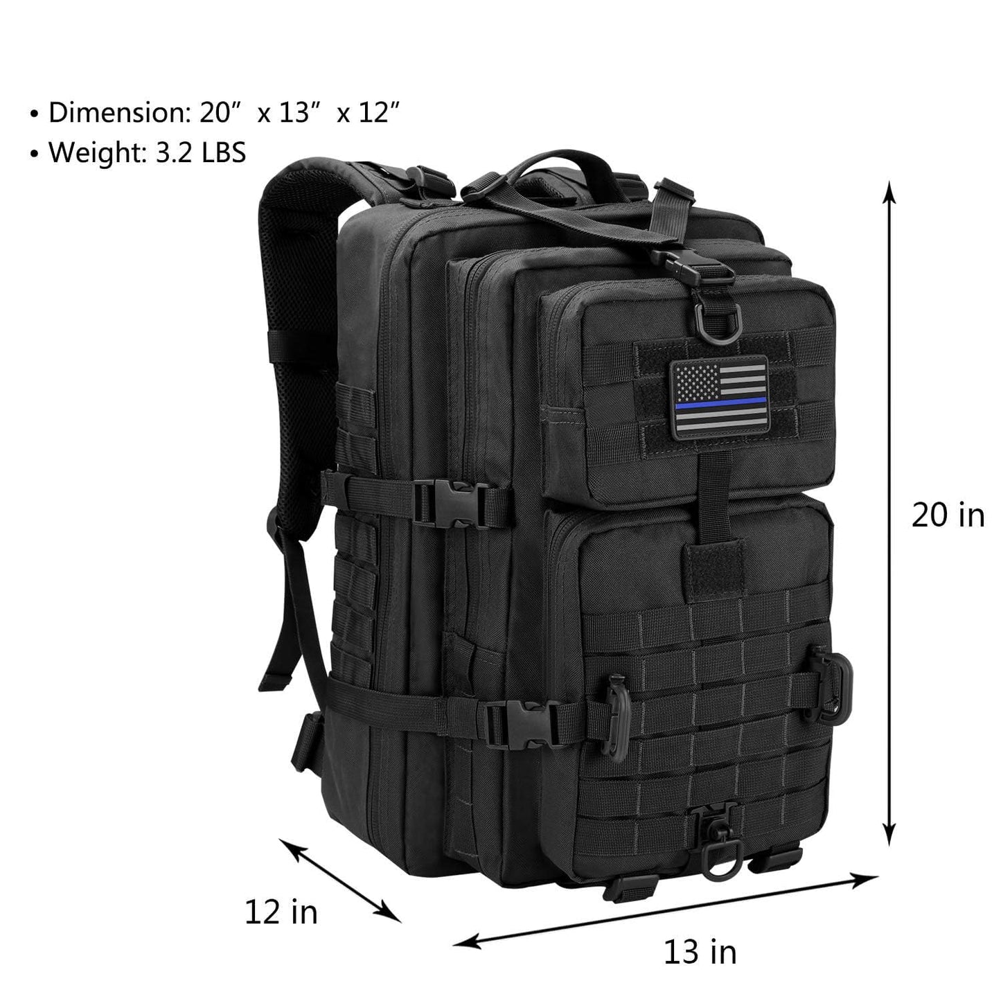 Hannibal Tactical 40 L Militär-Rucksack, Outdoor, Trekking, Schwarz