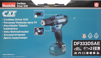 Makita DF333DSAE Akku-Bohrschrauber 12 V max. / 2,0 Ah, 2 Akkus + Ladegerät im Transportkoffer, Schwarz, Blau