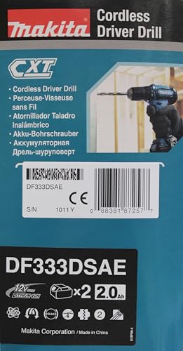Makita DF333DSAE Akku-Bohrschrauber 12 V max. / 2,0 Ah, 2 Akkus + Ladegerät im Transportkoffer, Schwarz, Blau