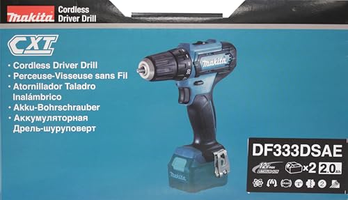 Makita DF333DSAE Akku-Bohrschrauber 12 V max. / 2,0 Ah, 2 Akkus + Ladegerät im Transportkoffer, Schwarz, Blau