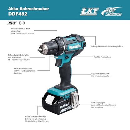 Makita DDF482RFJ Akku-Bohrschrauber 18V / 3,0 Ah, 2 Akkus + Ladegerät im MAKPAC