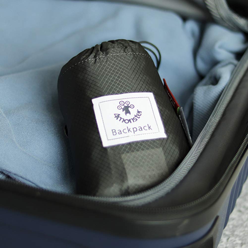 4Monster Faltbarer Rucksack 16 L, Ultraleicht, Outdoor, Wandern, Schwarz