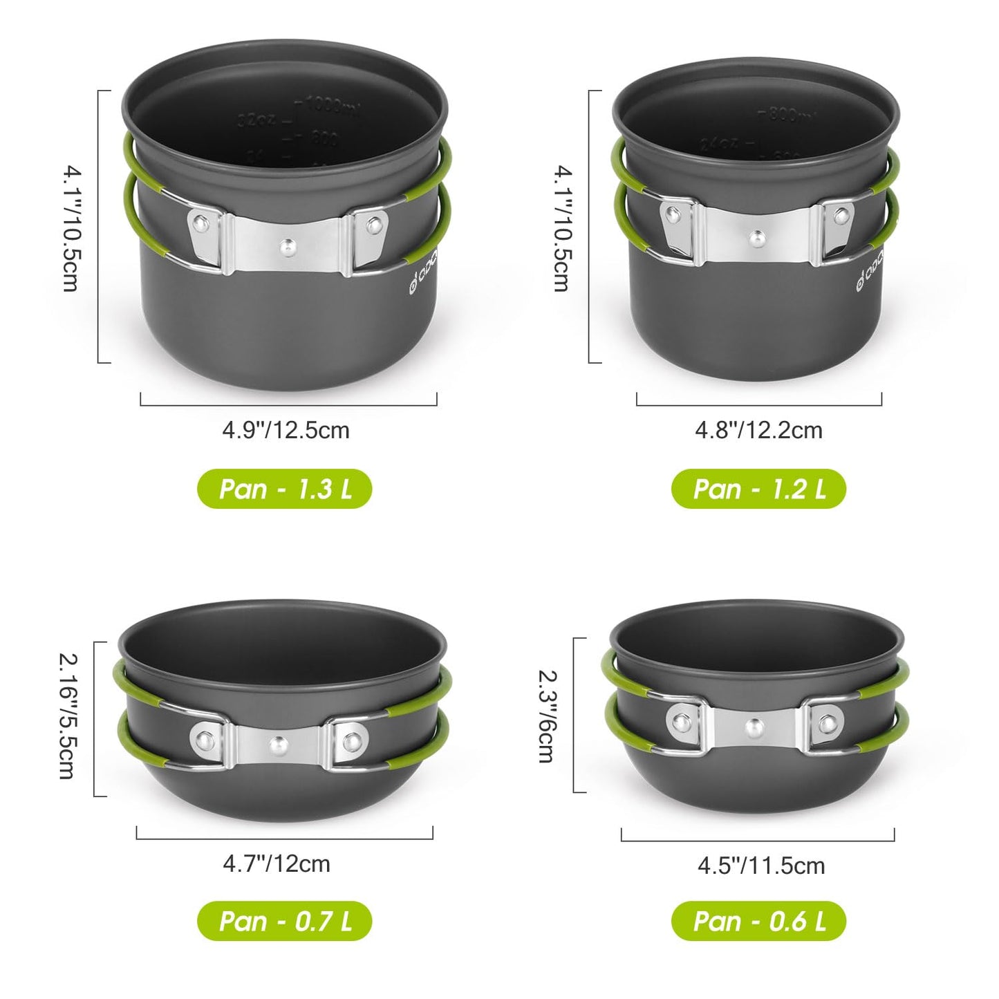 Odoland Camping Geschirr Set 16 PCS, 2 Personen, Aluminium & Edelstahl, Outdoor