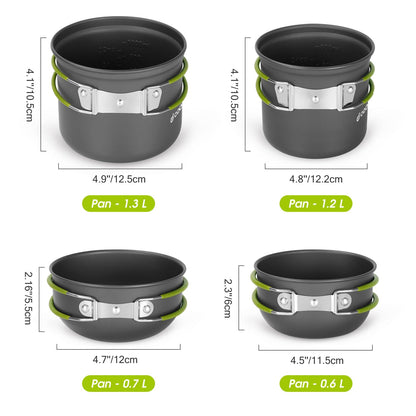 Odoland Camping Geschirr Set 16 PCS, 2 Personen, Aluminium & Edelstahl, Outdoor