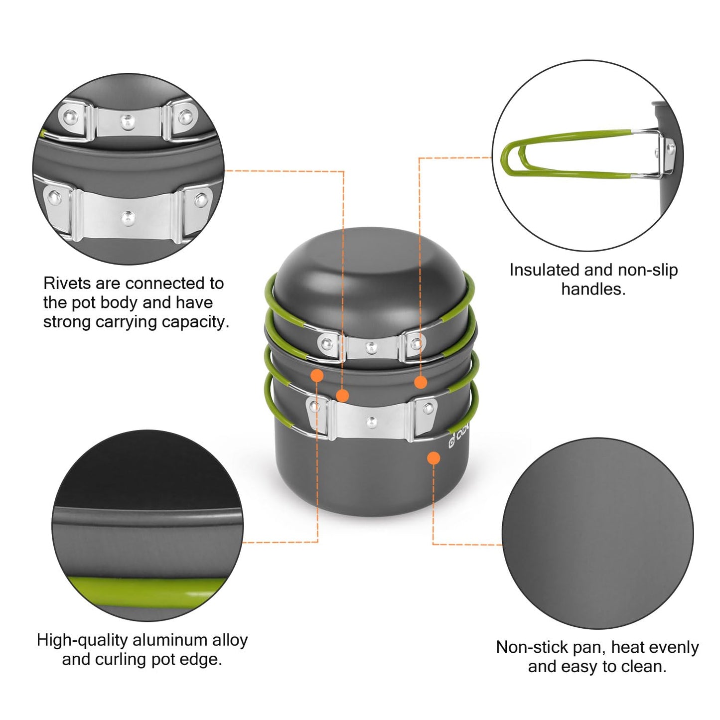 Odoland Camping Geschirr Set 16 PCS, 2 Personen, Aluminium & Edelstahl, Outdoor