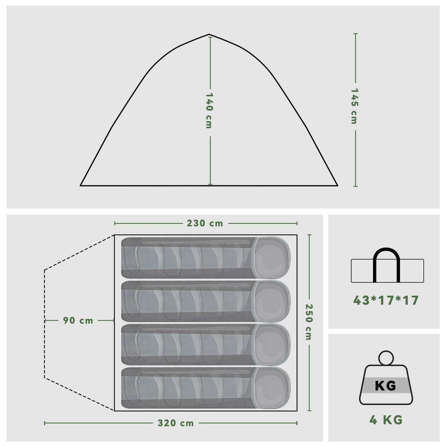 Campingzelt 2–4 Personen, PU5000 wasserdicht, Vorraum, Ultraleicht, Outdoor
