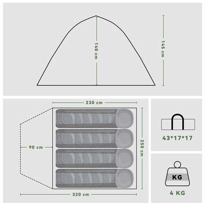 Campingzelt 2–4 Personen, PU5000 wasserdicht, Vorraum, Ultraleicht, Outdoor