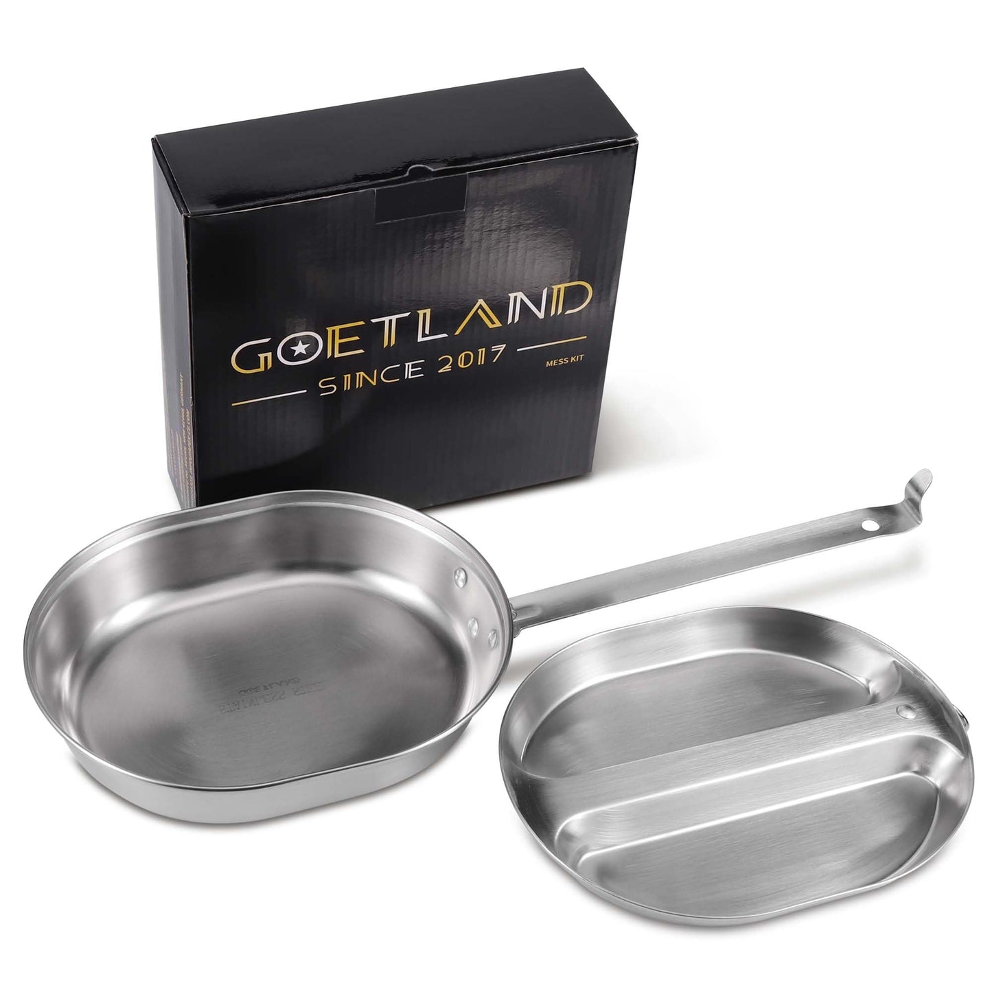 Goetland 304 Edelstahl Campingpfanne, 2‑teilig, US-Militärstil, Outdoor