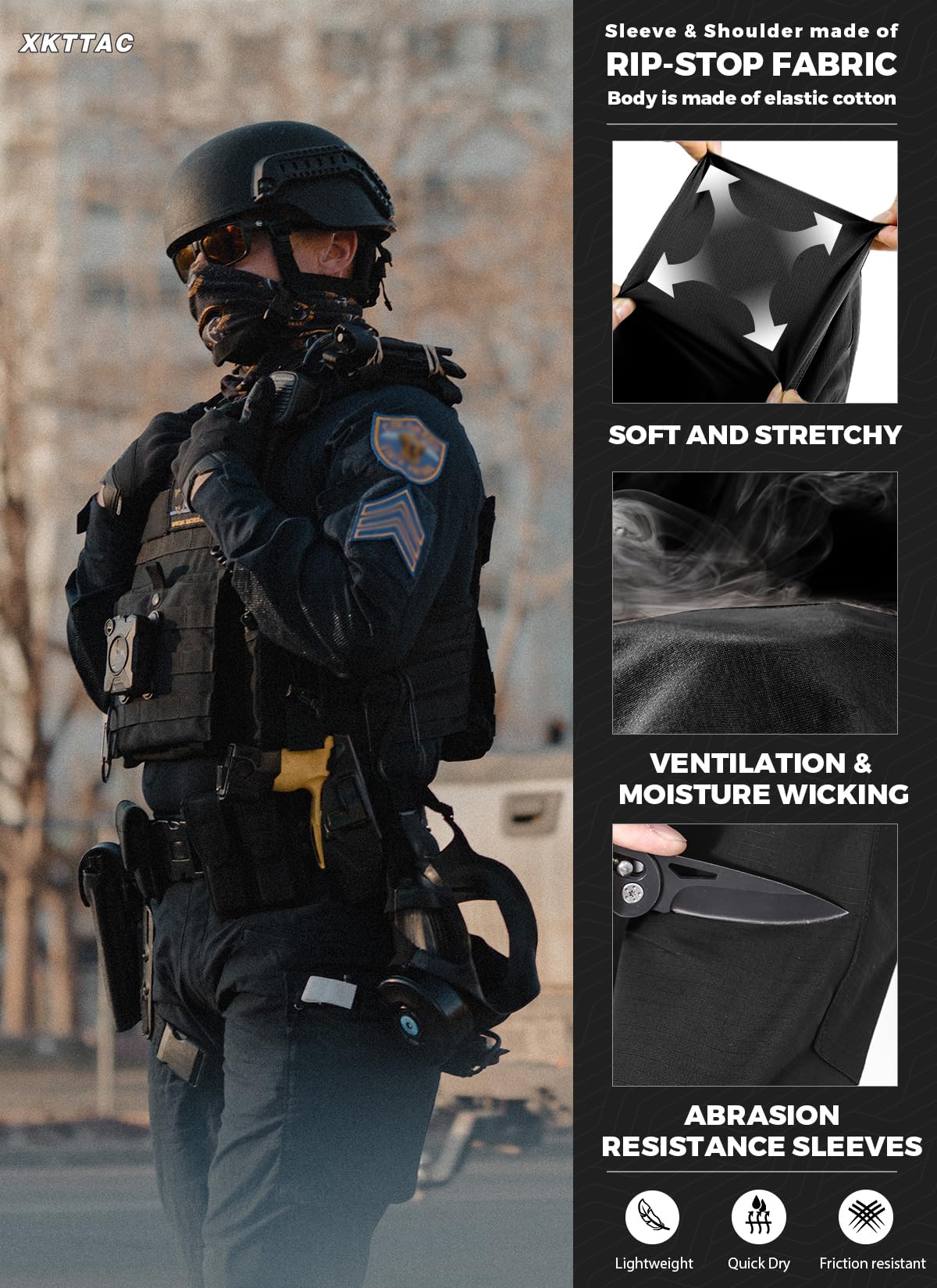 XKTTAC Tactical Combat Shirt Herren, 2‑4 Taschen, Outdoor, Militär, XL