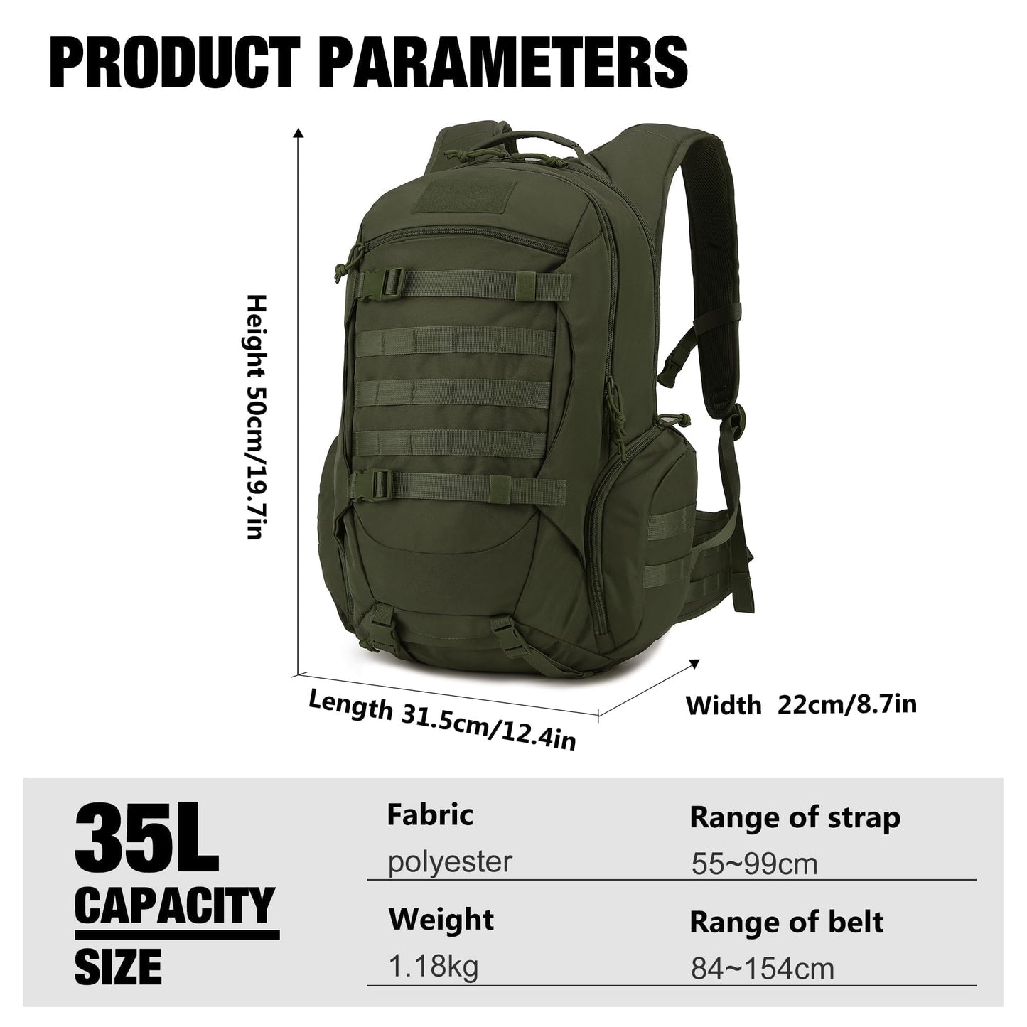 Mardingtop 35 L Taktischer Rucksack, Outdoor, Trekking, Camping, Wandern