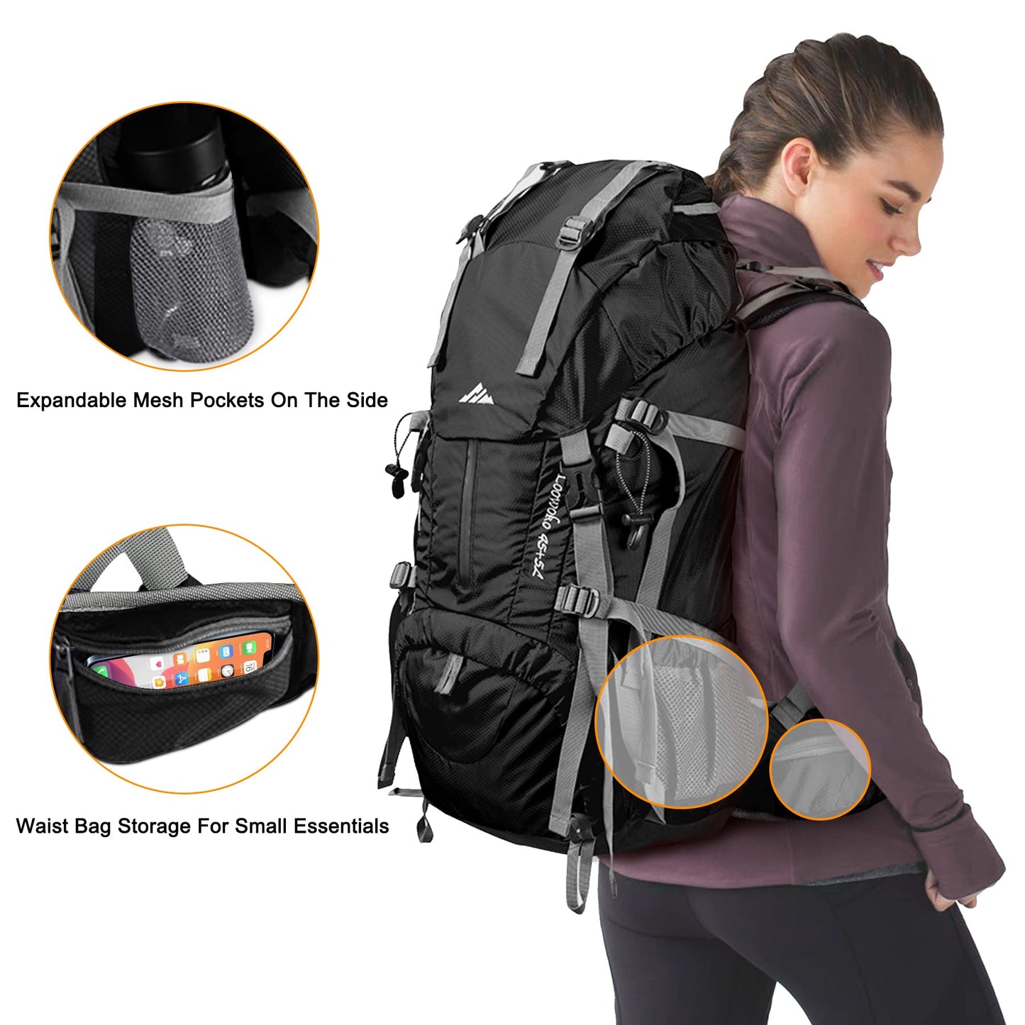 Loowoko Wanderrucksack 50 L, mit Regenschutz, Outdoor, Trekking, Unisex