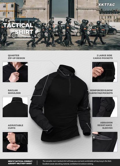 XKTTAC Tactical Combat Shirt Herren, 2‑4 Taschen, Outdoor, Militär, XL