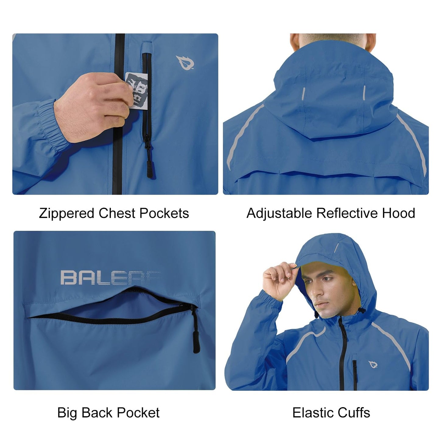 baleaf Herren Fahrrad- & Regenjacke, Wasserdicht, Windbreaker, Blau XL