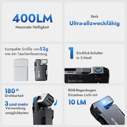 WUBEN G5 LED Taschenlampe 400 Lumen, USB, Magnetisch, Outdoor, Camping