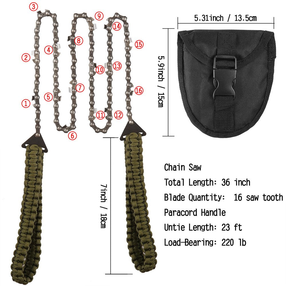 Handkettensäge 36" 16Z, Paracord-Griff, Stahl, Outdoor, Camping, Garten