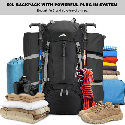 Loowoko Wanderrucksack 50 L, mit Regenschutz, Outdoor, Trekking, Unisex