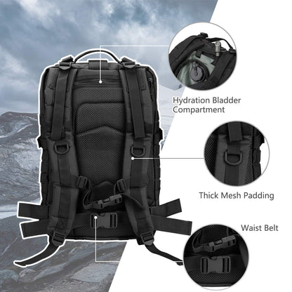 Hannibal Tactical 40 L Militär-Rucksack, Outdoor, Trekking, Schwarz
