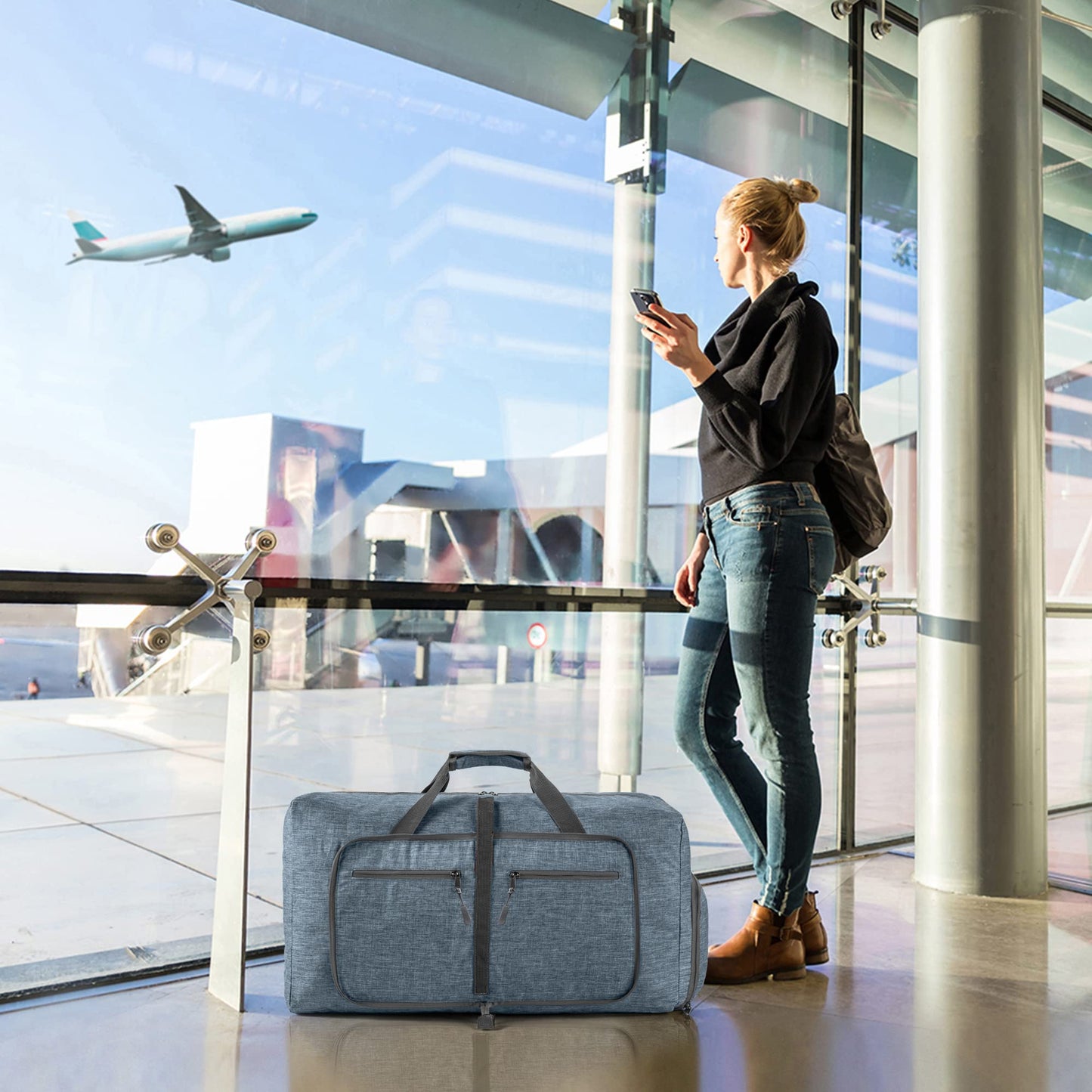 Vomgomfom Faltbare Reisetasche 65 L, Sport & Travel, Schuhfach, Blau