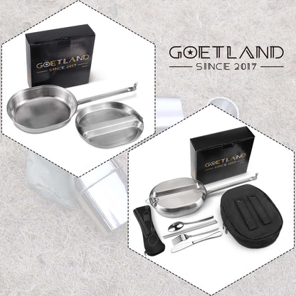 Goetland 304 Edelstahl Campingpfanne, 2‑teilig, US-Militärstil, Outdoor