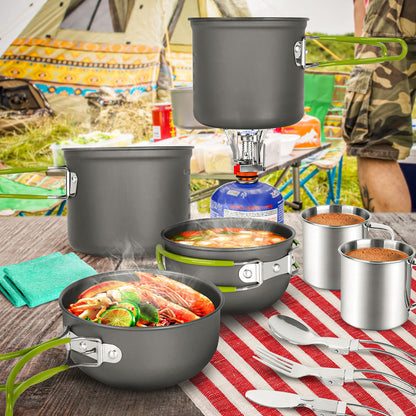 Odoland Camping Geschirr Set 16 PCS, 2 Personen, Aluminium & Edelstahl, Outdoor