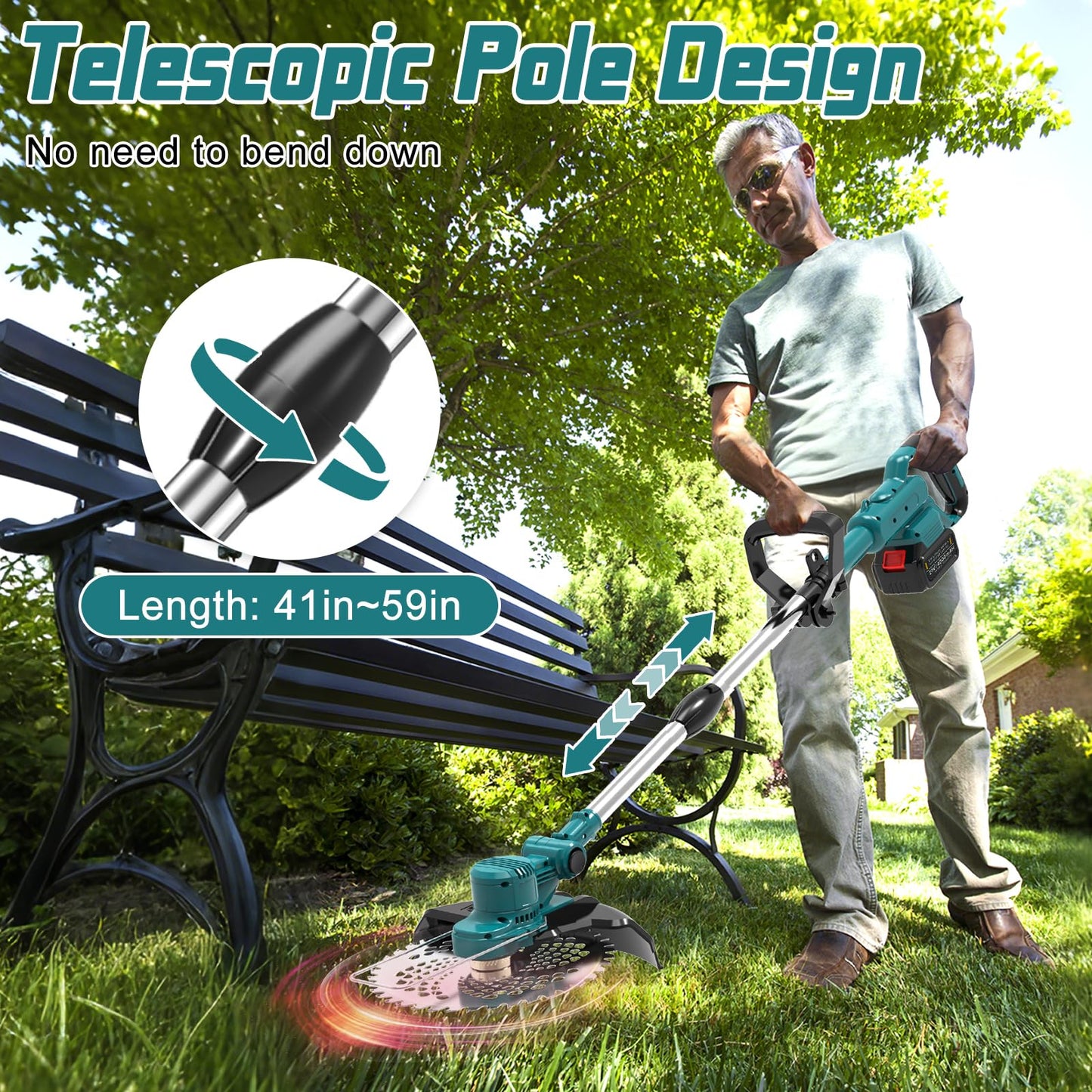 Rasentrimmer mit Akku und Unkrautbürste & Freischneider Akku – 2x4,0Ah Akku, Leicht (3,5 kg)