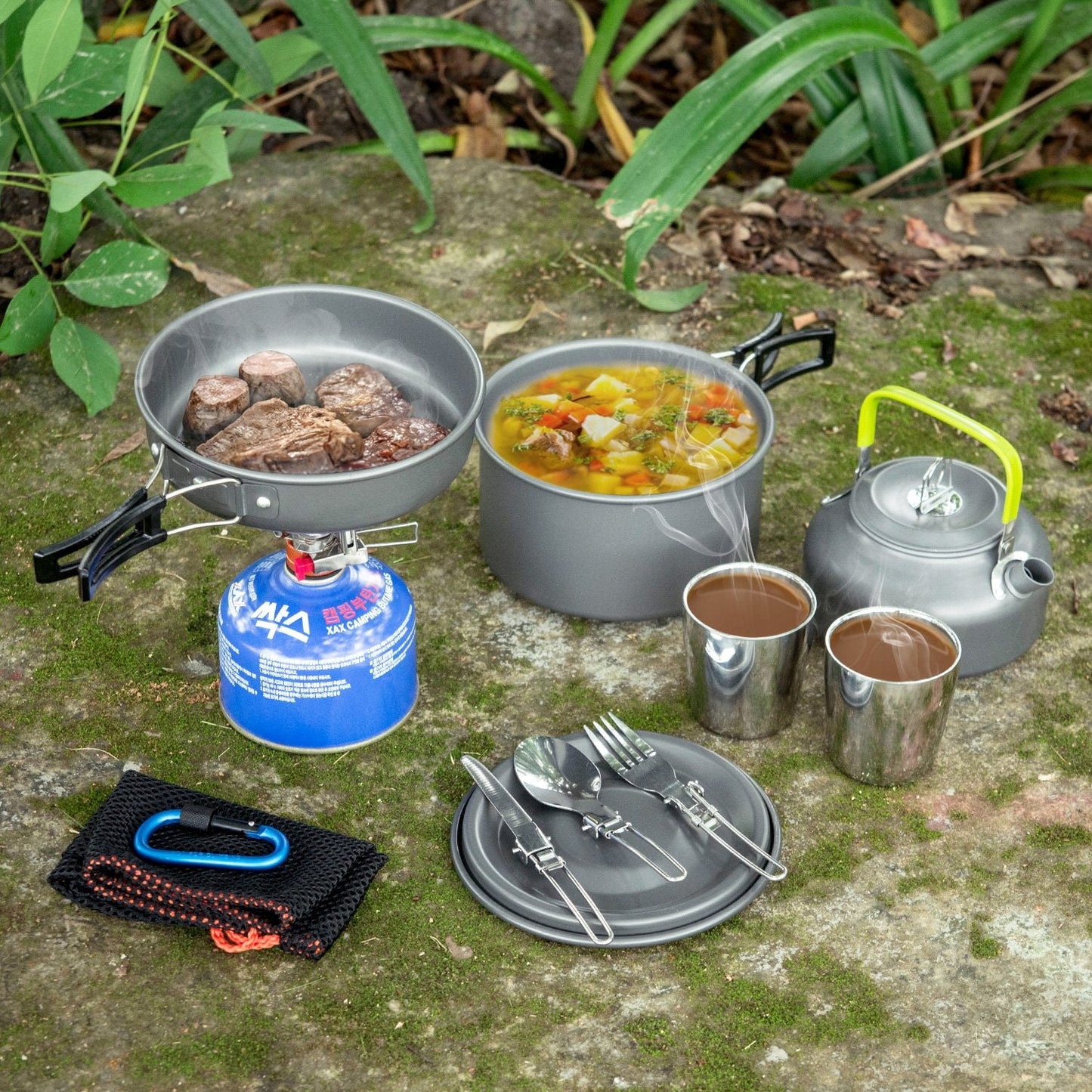 Odoland Camping Geschirr-Set 1–2 Personen, Aluminium, Outdoor, Picknick